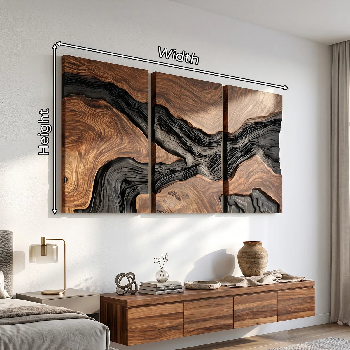 Handcrafted Mountain River Triptych Wall Art Modern Entryway