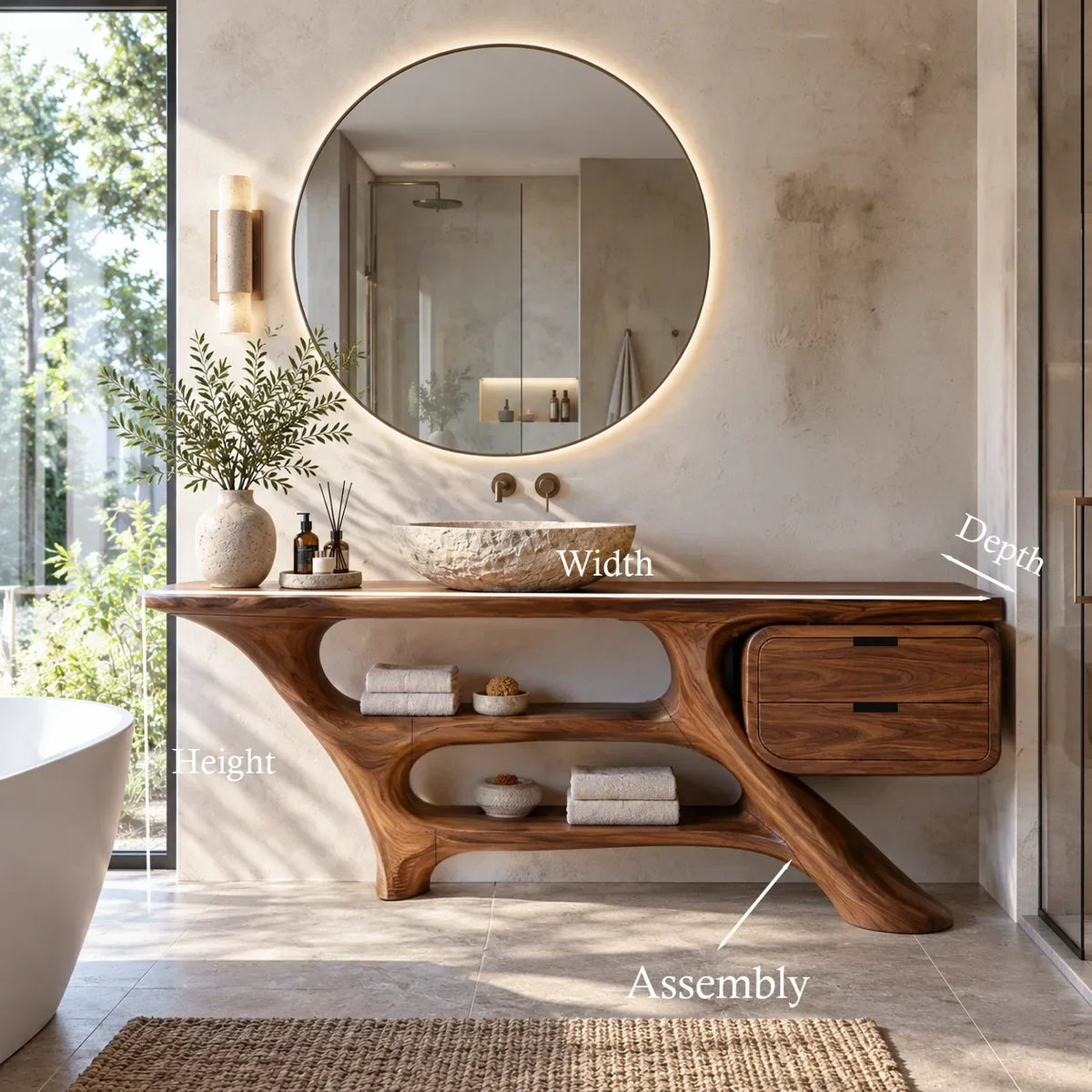 Sculptural Bathroom Vanity Flowing Shelves With Drawer For Modern Spaces