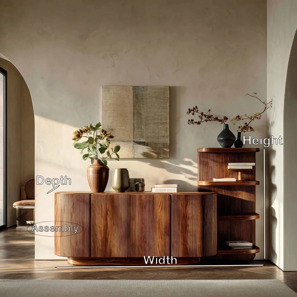 Contemporary Fluted Sideboard With Shelves For Living Room