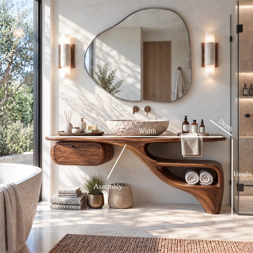 Sculptural Bathroom Vanity Flowing Shelves With Storage For Luxury Bathroom