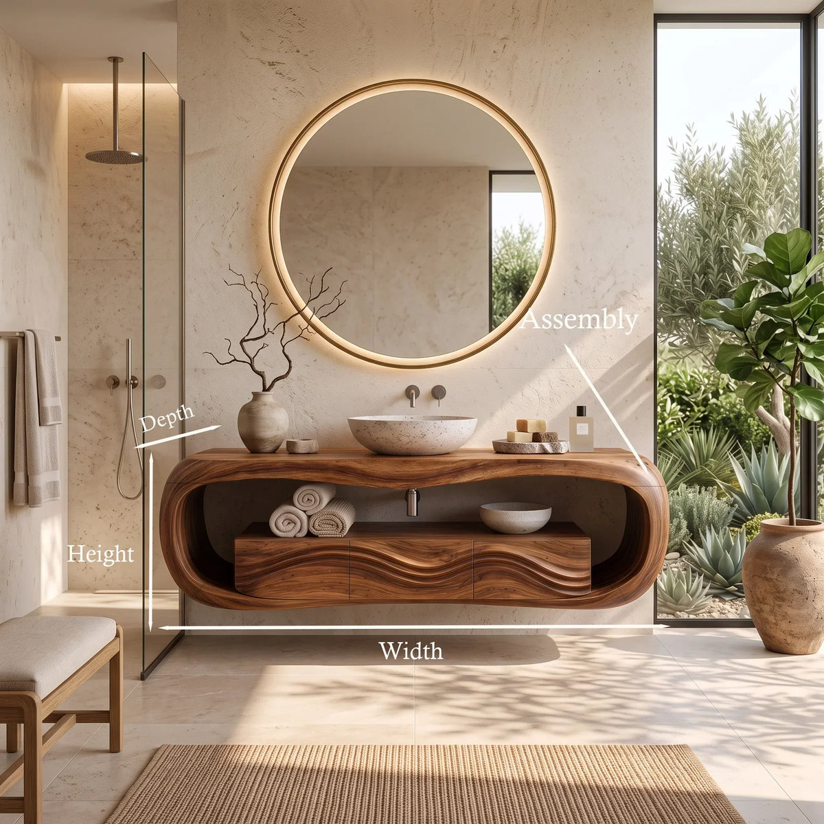 Sculptural Wall Mounted Bathroom Vanity Curved Shelves For Luxury Bathroom