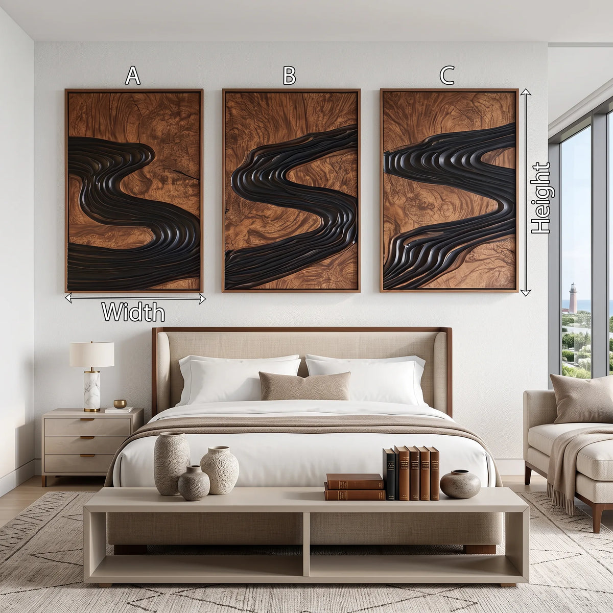 Minimalist Large Wooden Wall Art Modern Bedroom