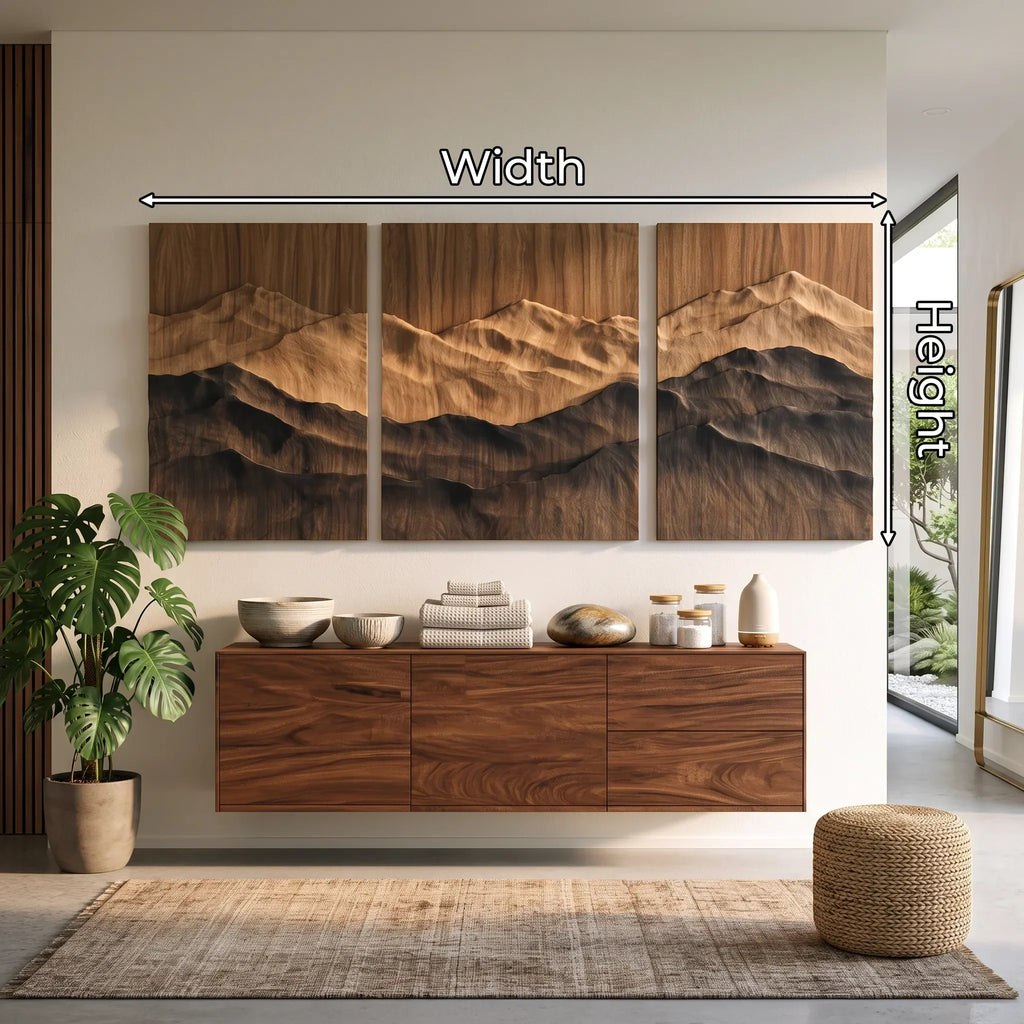 Mid Century Mountain Wood Wall Art Living Room