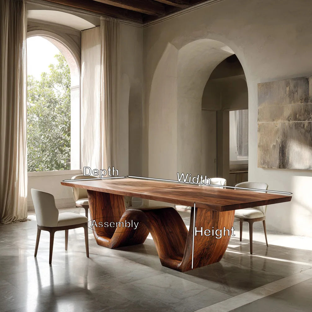 Contemporary Wooden Dining Table Sculptural Wave Base For Dining Room