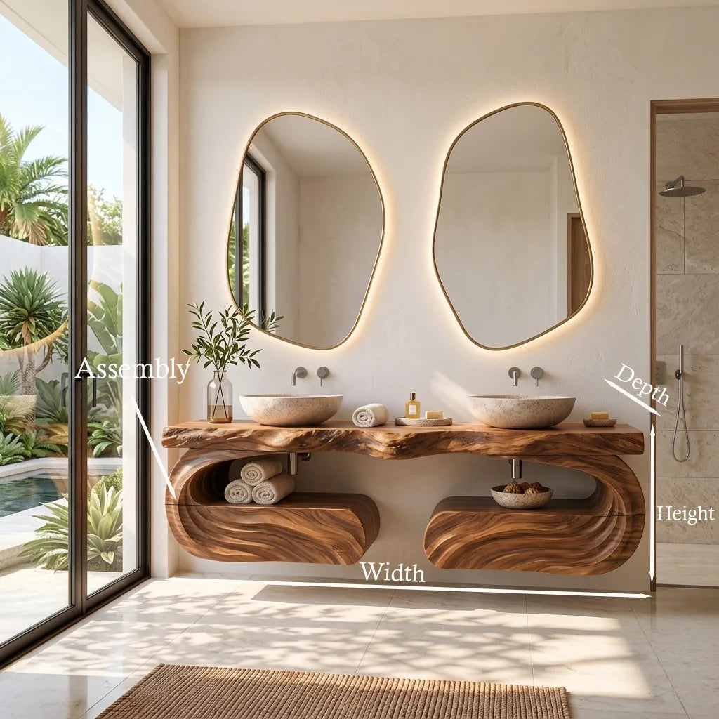 Luxury Floating Bathroom Vanity Wave Carved Cabinet For Modern Ensuite