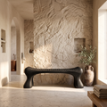 Rustic Wooden Shower Bench With Thick Sculpted Legs For Bathroom