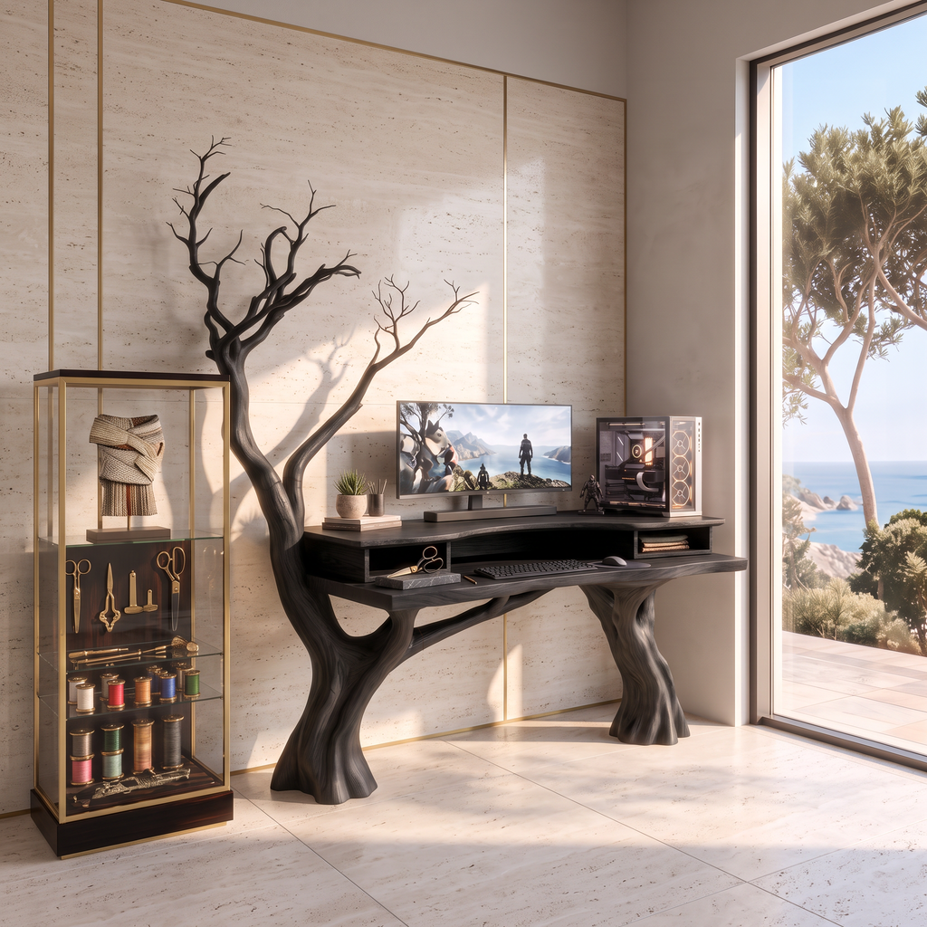 Organic Office Desk With Branch Inspired Frame For Home Office