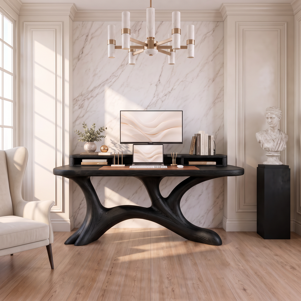 Scandinavian Corner Desk With Raised Monitor Stand For Home Office