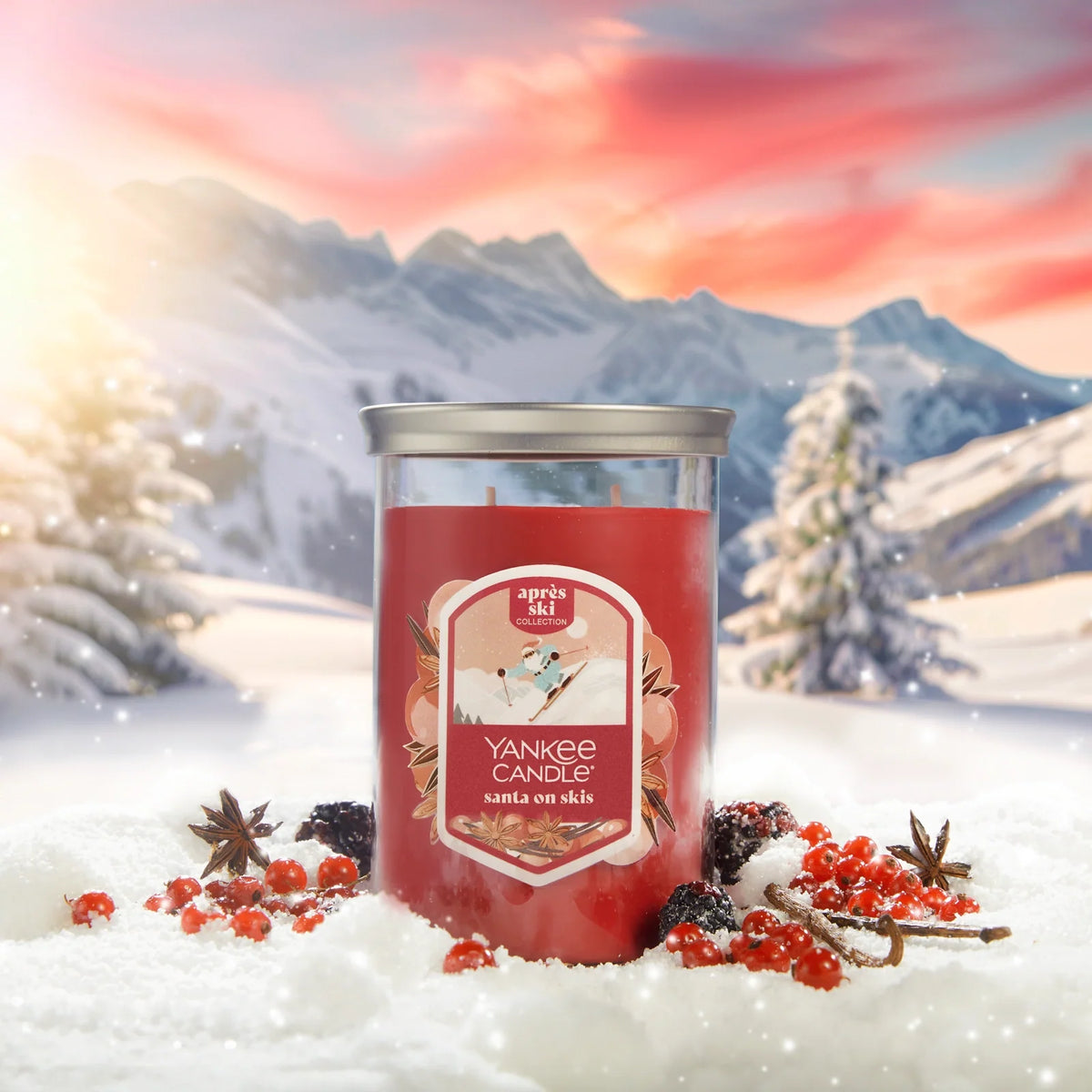 Large Tumbler Candle - Santa Skiing
