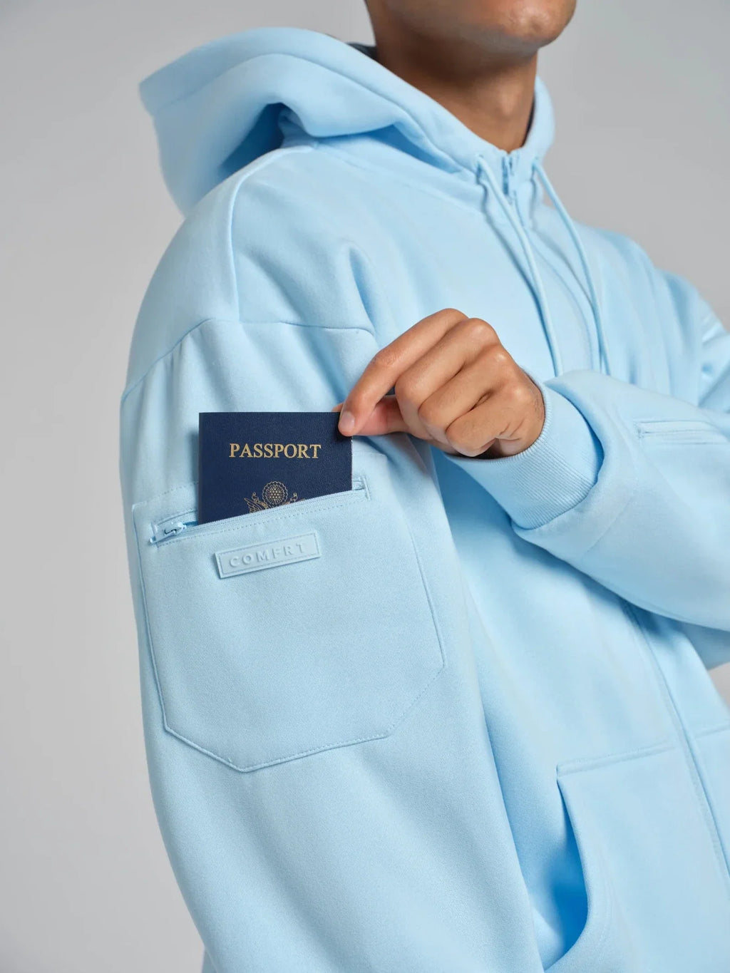 Full-Zip Travel Hoodie - Baby Blue
