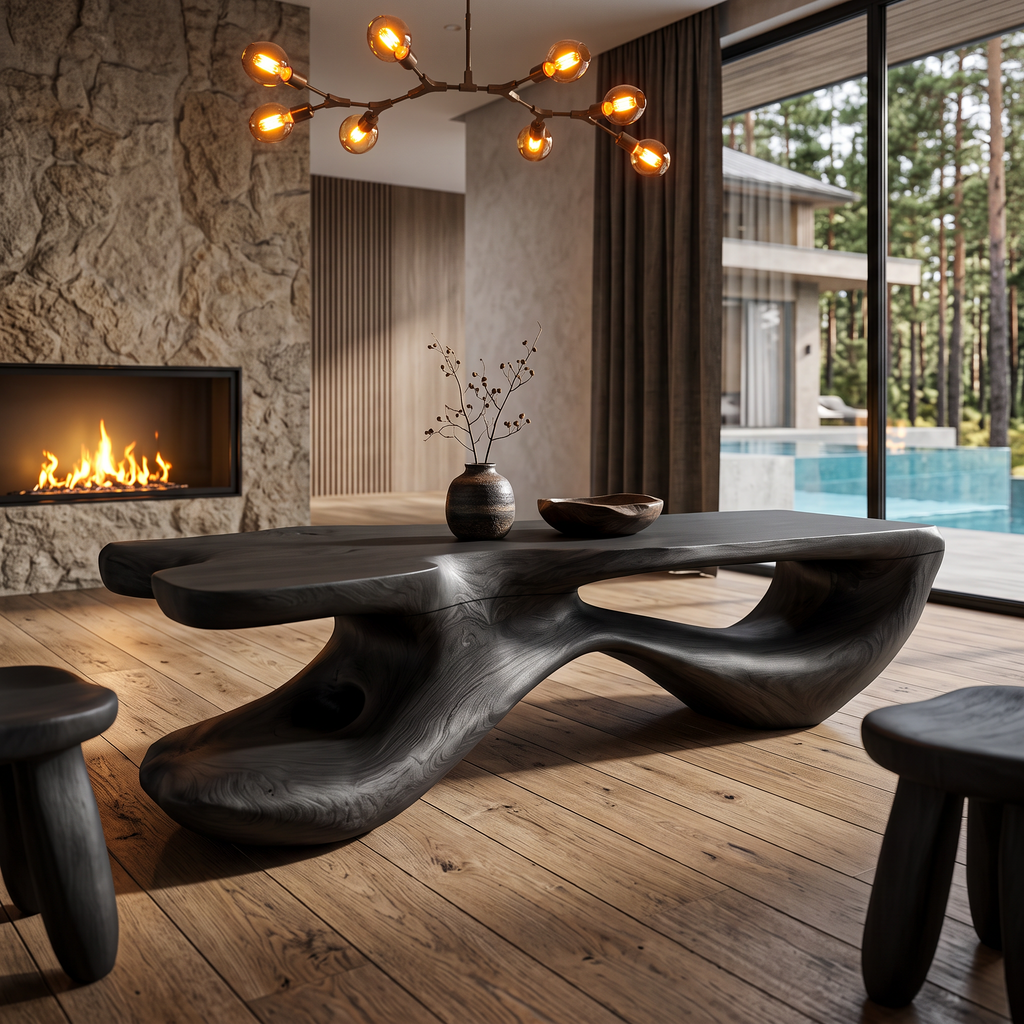 Wooden Coffee Table With Freeform Top Design For Living Room
