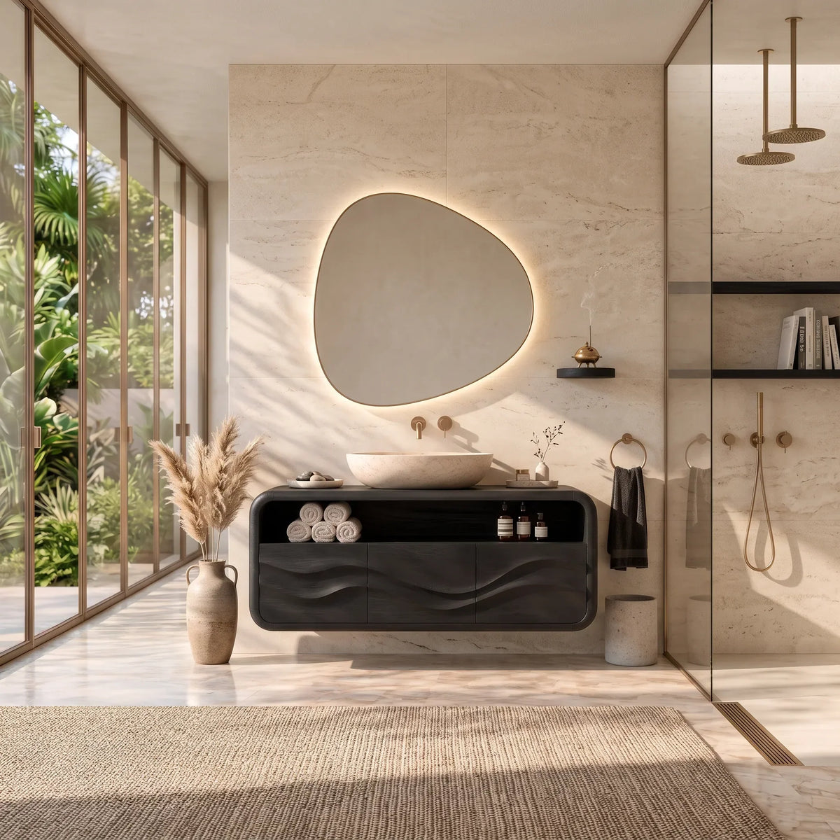 Organic Modern Floating Bathroom Vanity Rounded Cabinet For Spa Bathroom