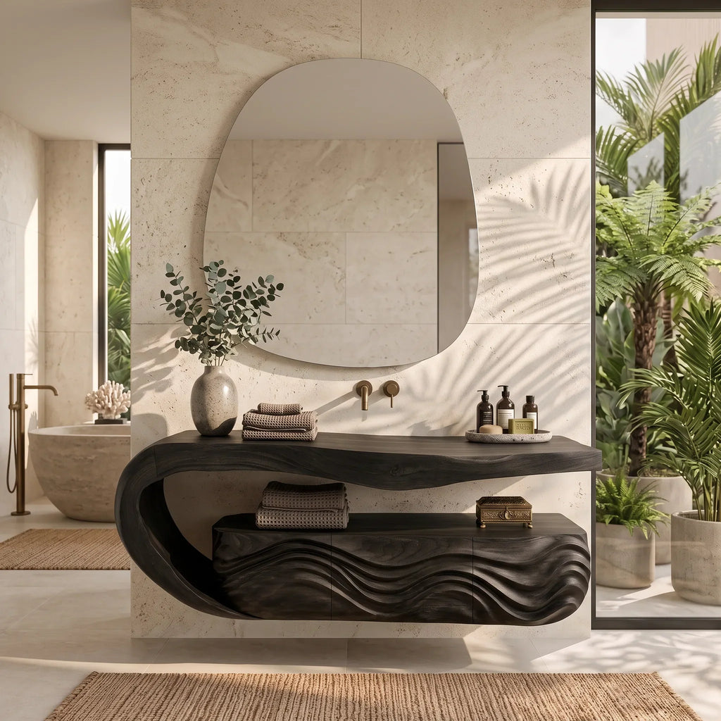 Minimalist Floating Bathroom Vanity Wave Carved Cabinet For Modern Bathroom