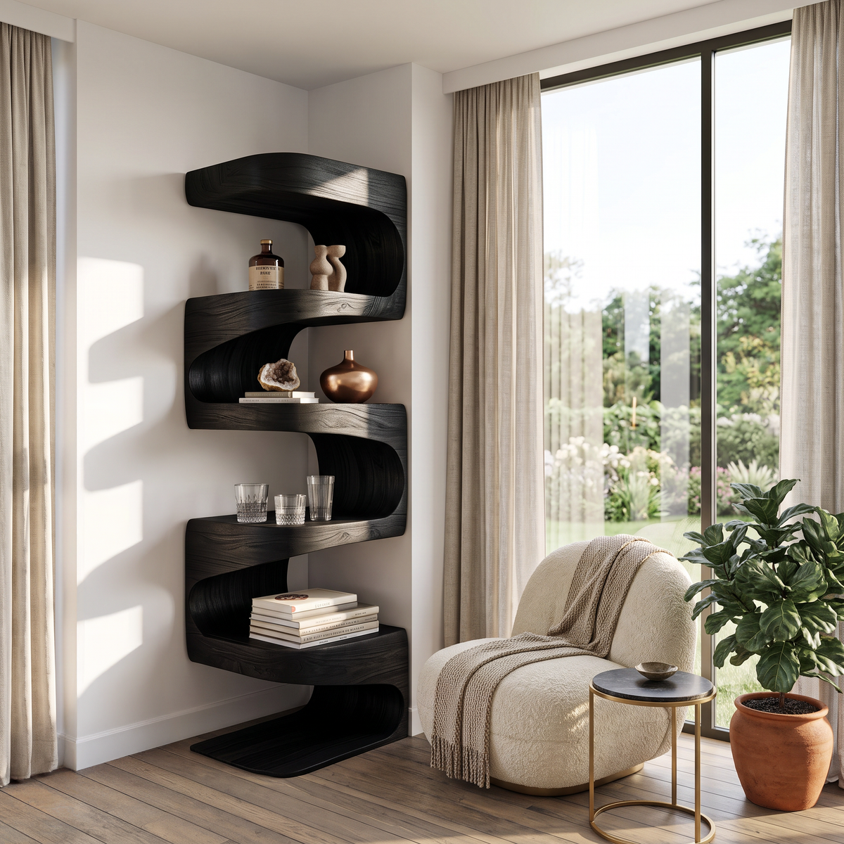 Modern Corner Wave Bookshelf For Living Room Or Contemporary Interior