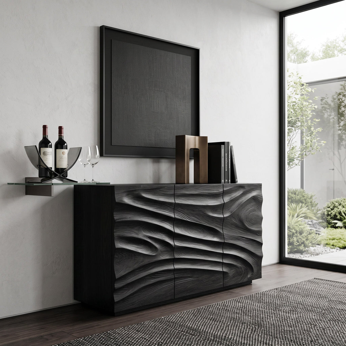 Modern Organic Carved Dresser For Entryway