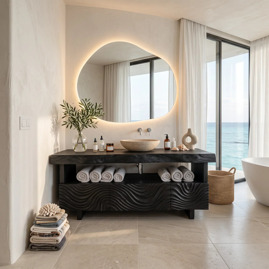 Luxury Bathroom Vanity Wave Carved Drawers For Modern Spa