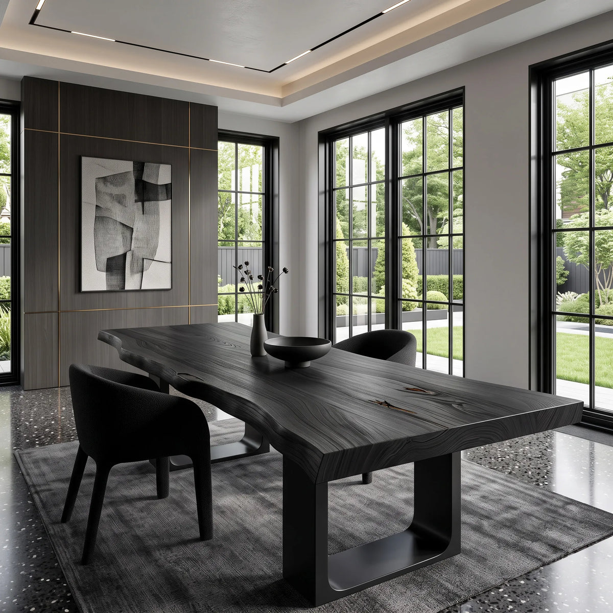 Rustic Natural Wood Dining Table U-Shaped Base For Dining Room