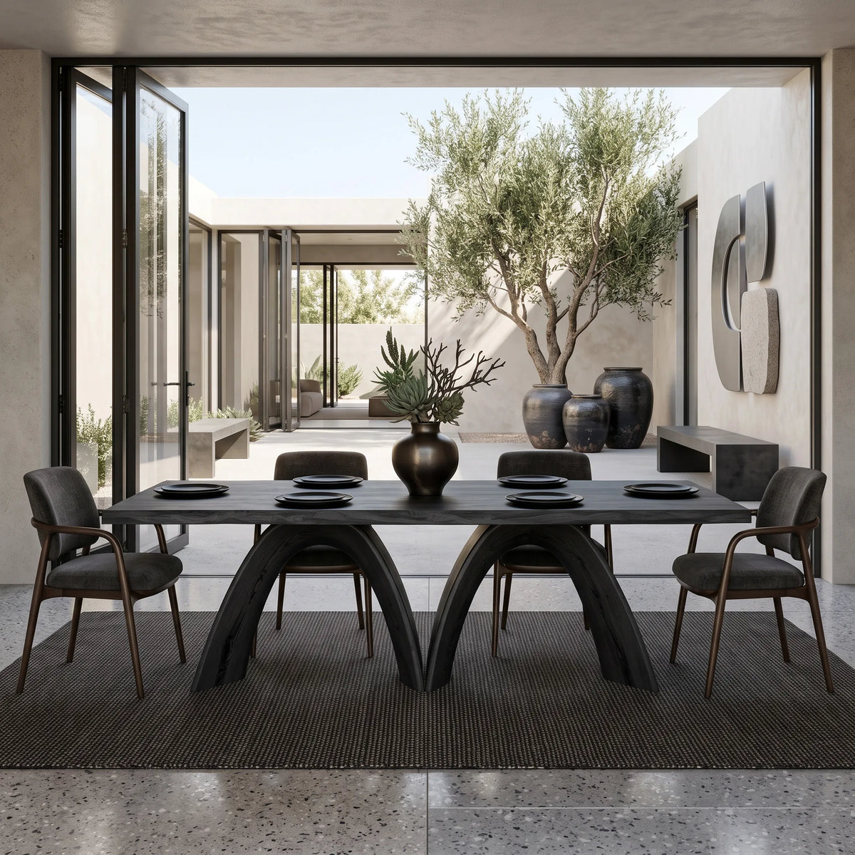 Modern Dining Table With Sculptural Arch Leg For Dining Room