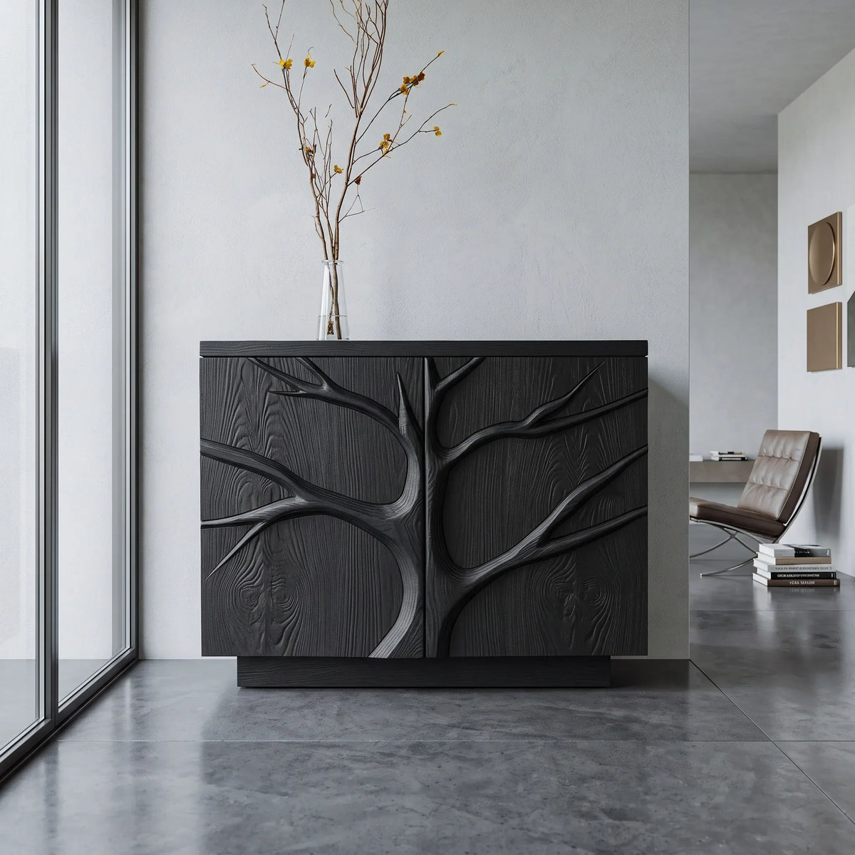 Contemporary Tree Relief Cabinet For Entryway