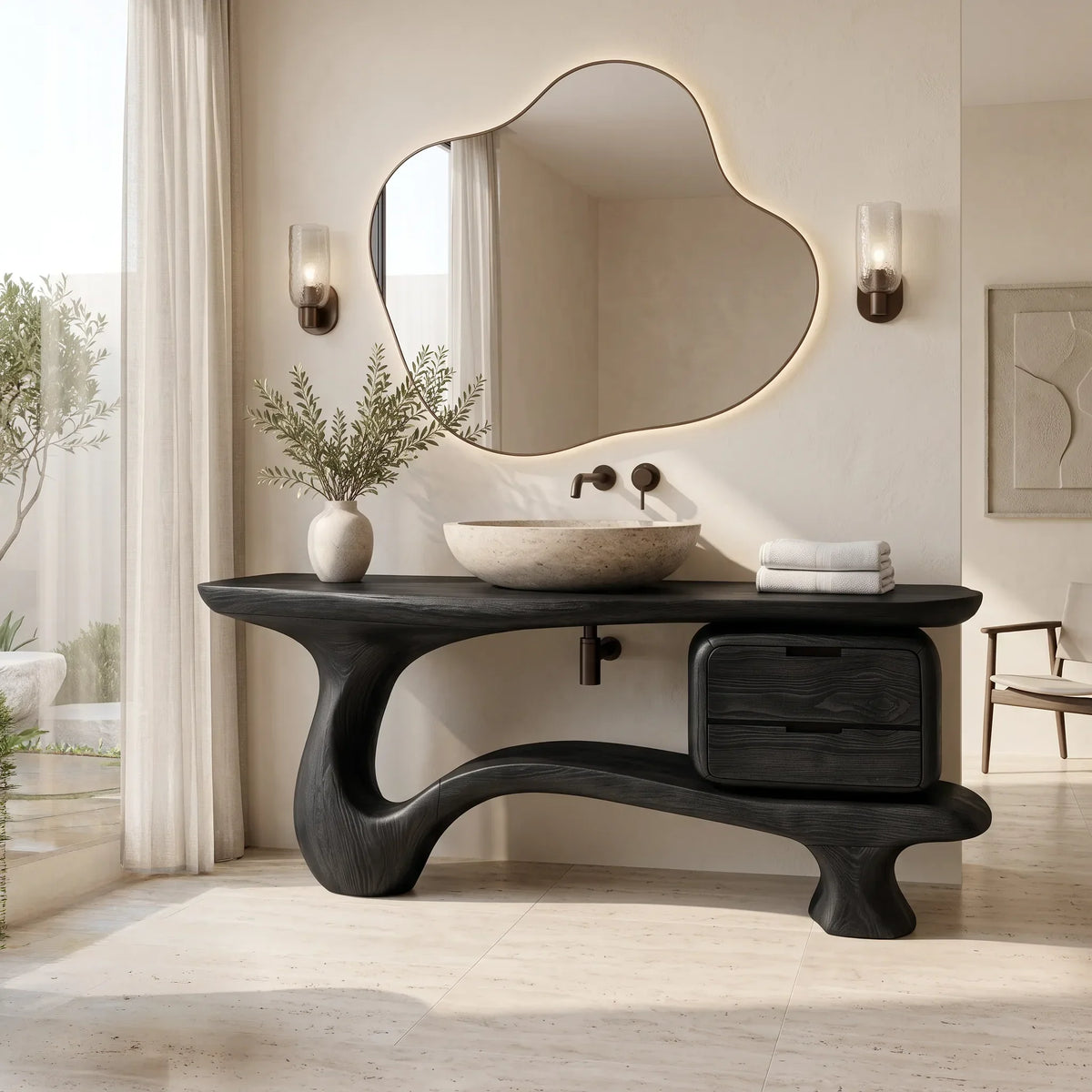 Contemporary Bathroom Vanity Curved Base With Drawer For Modern Ensuite