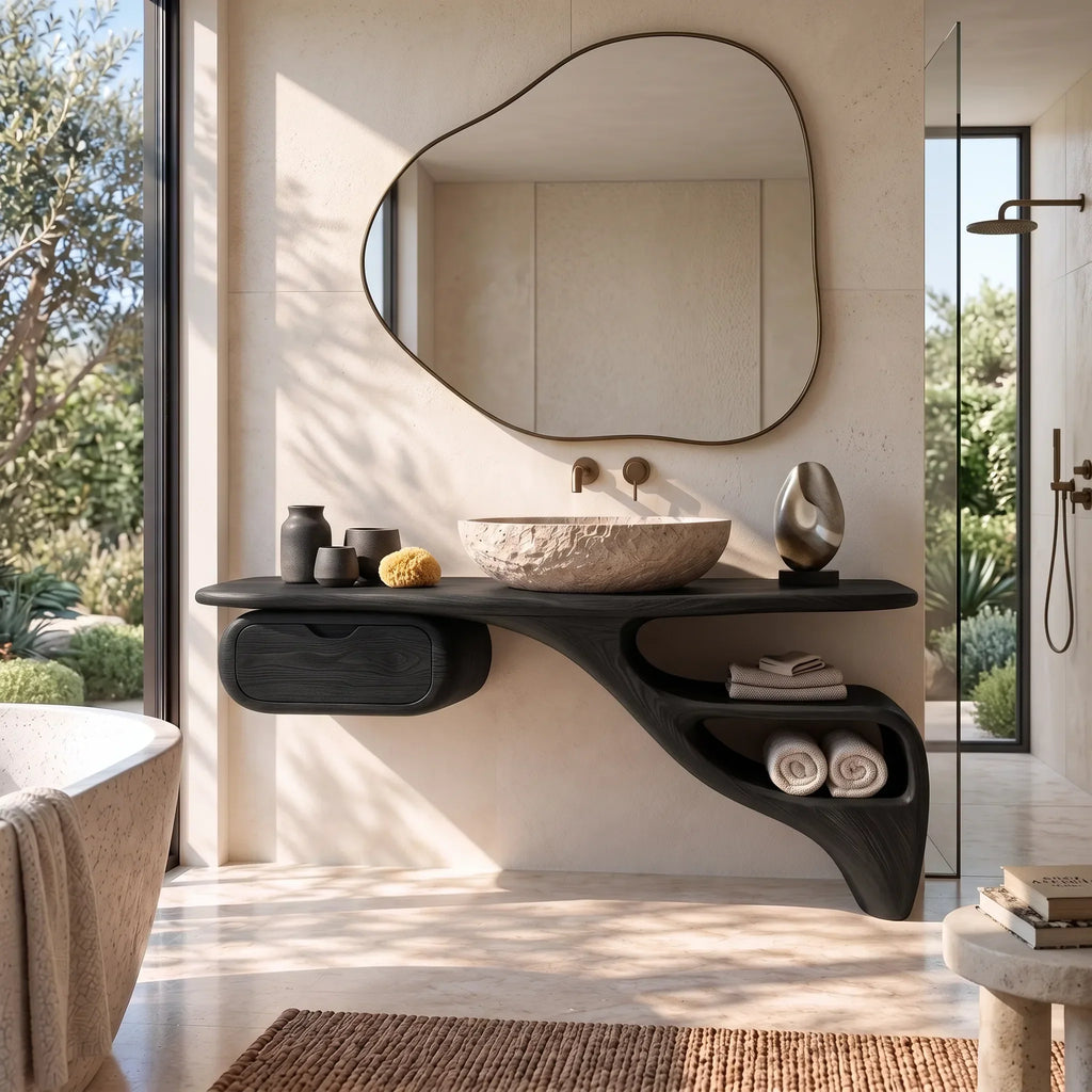 Sculptural Bathroom Vanity Flowing Shelves With Storage For Luxury Bathroom