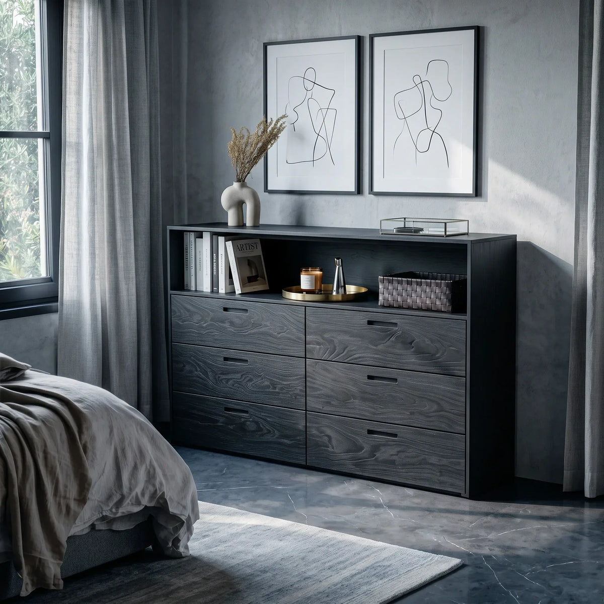 Contemporary Storage Dresser With Open Shelves For Bedroom