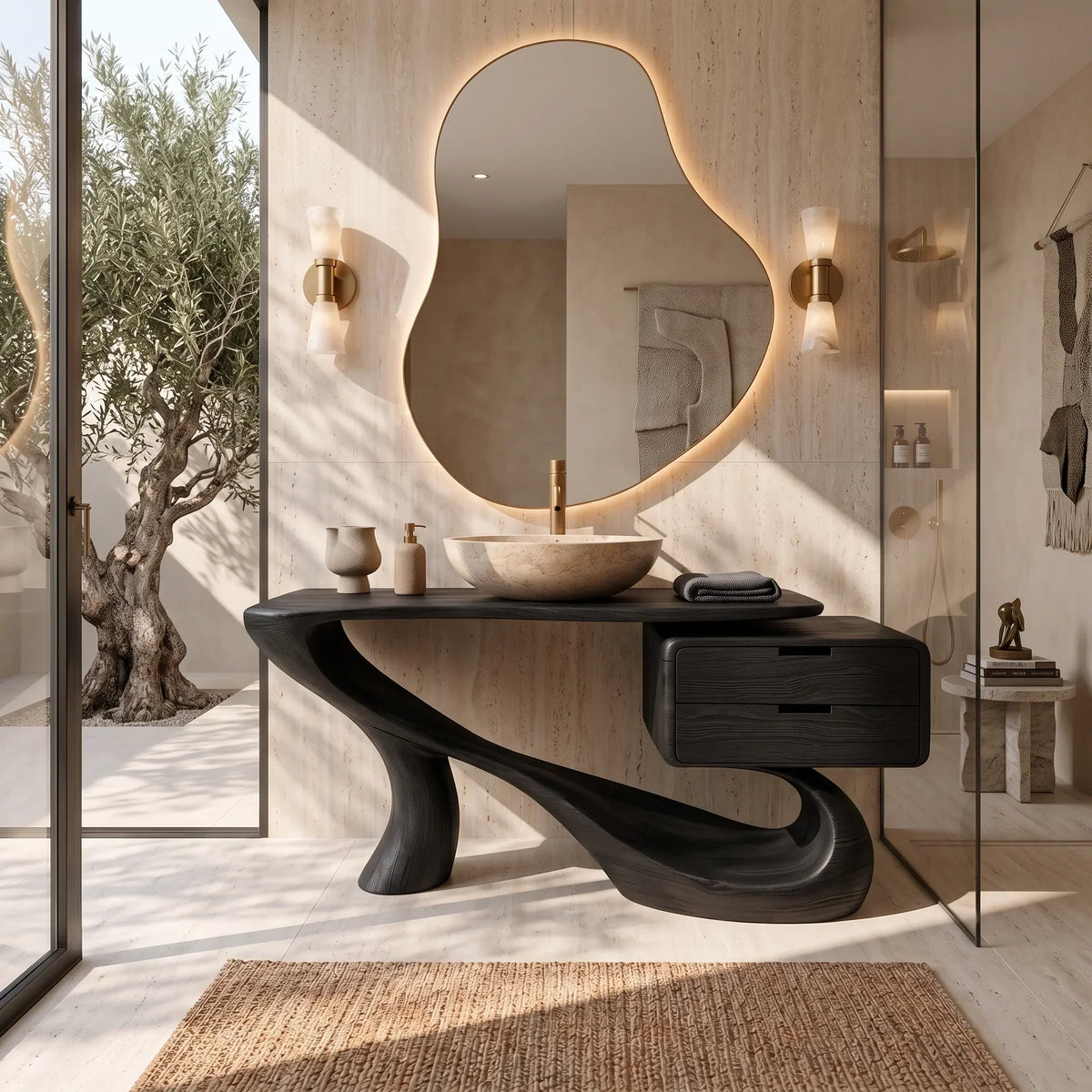 Modern Bathroom Vanity Sculptural Curve With Drawer For Primary Suite