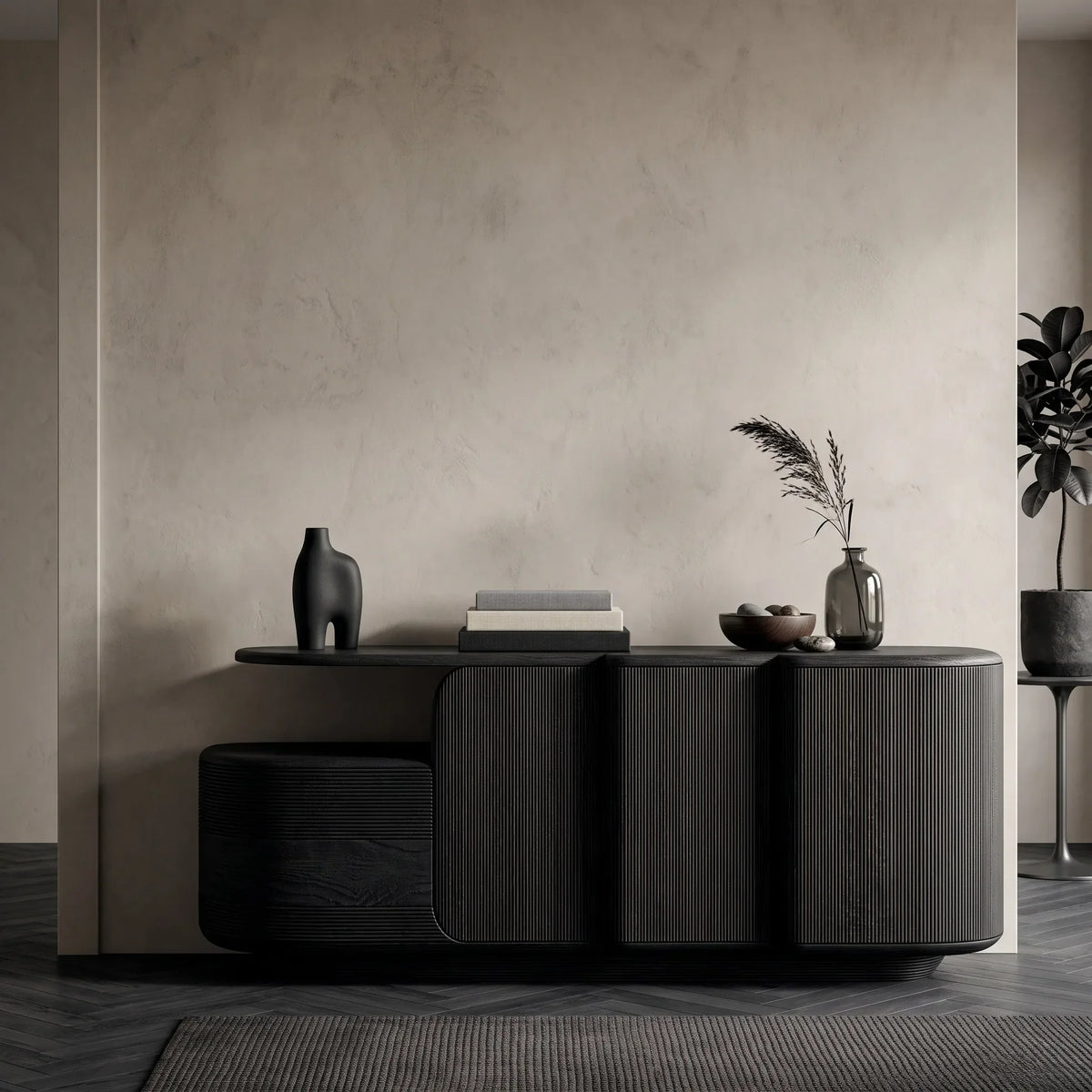 Contemporary Fluted Storage Sideboard For Entryway