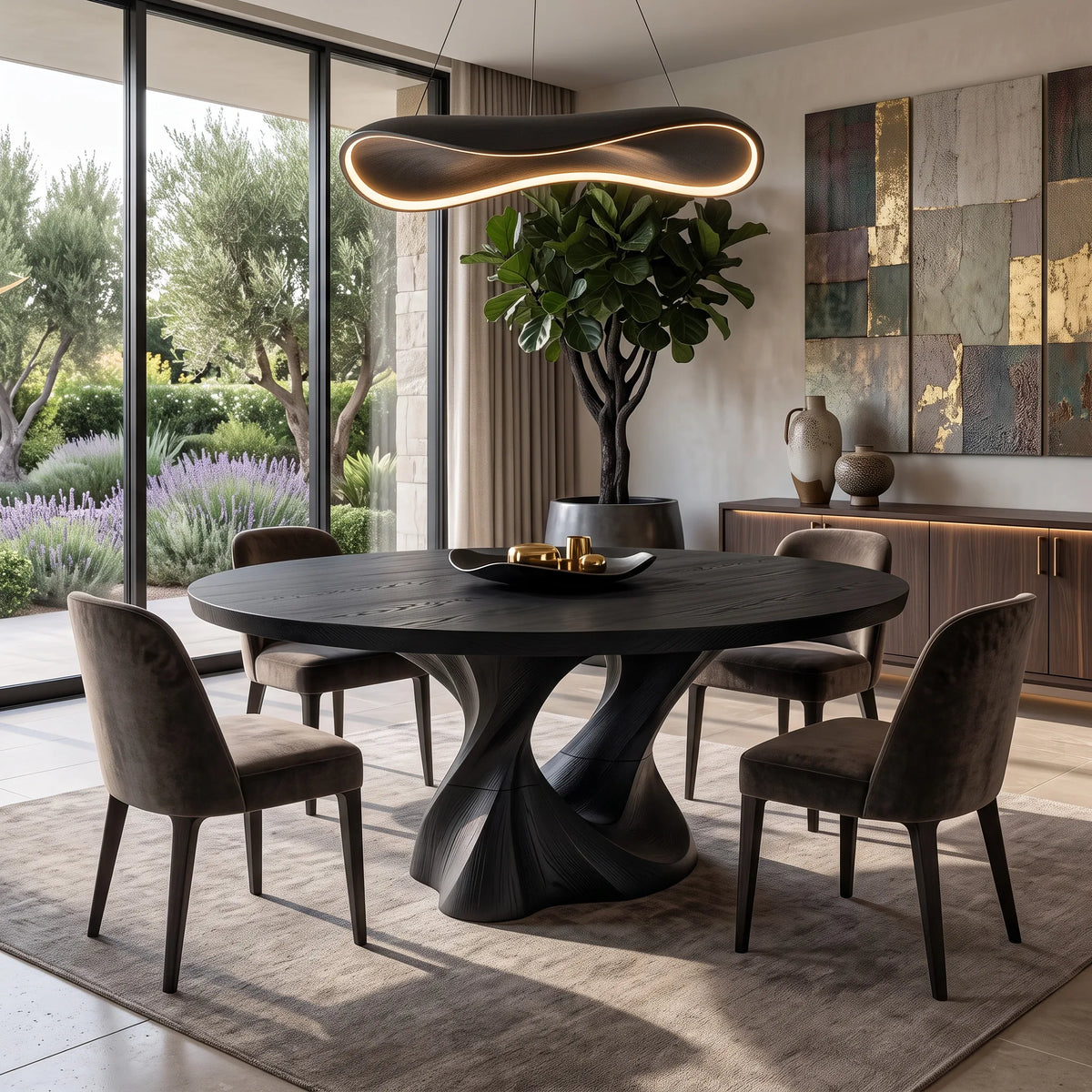 Contemporary Flowing Base Round Dining Table For Dining Room