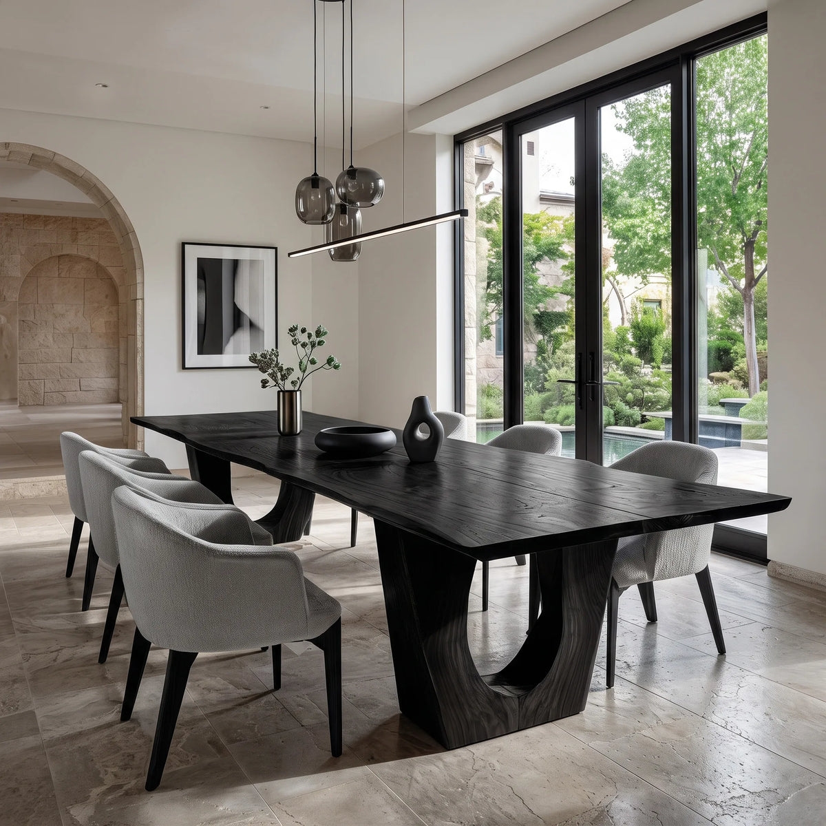 Modern Live Edge Wood Dining Table Sculptural Base For Dining Room