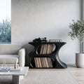 Modern Wooden Record Cabinet With Rounded Shelves For Living Room