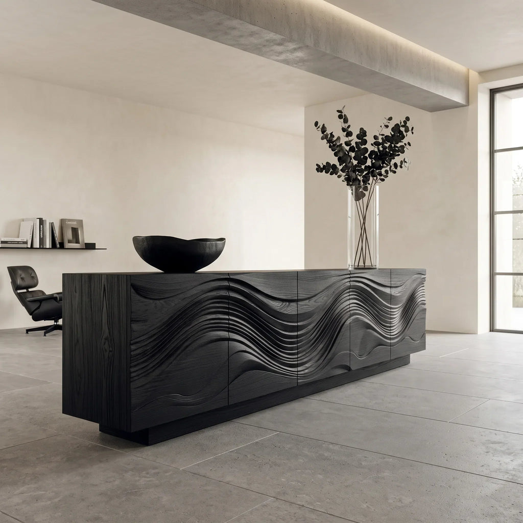 Contemporary Wave Carved Sideboard For Dining Area