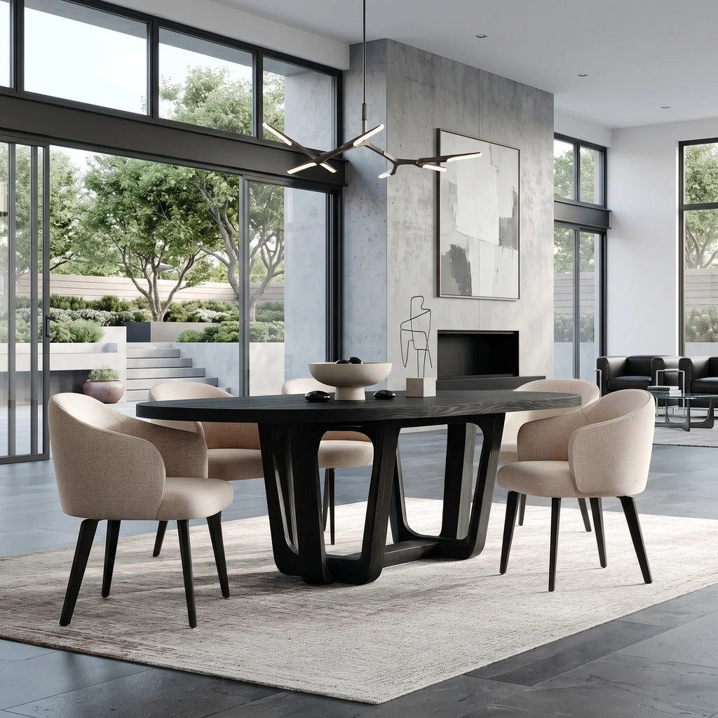 Modern Natural Wood Dining Table U-Shaped Base For Dining Room