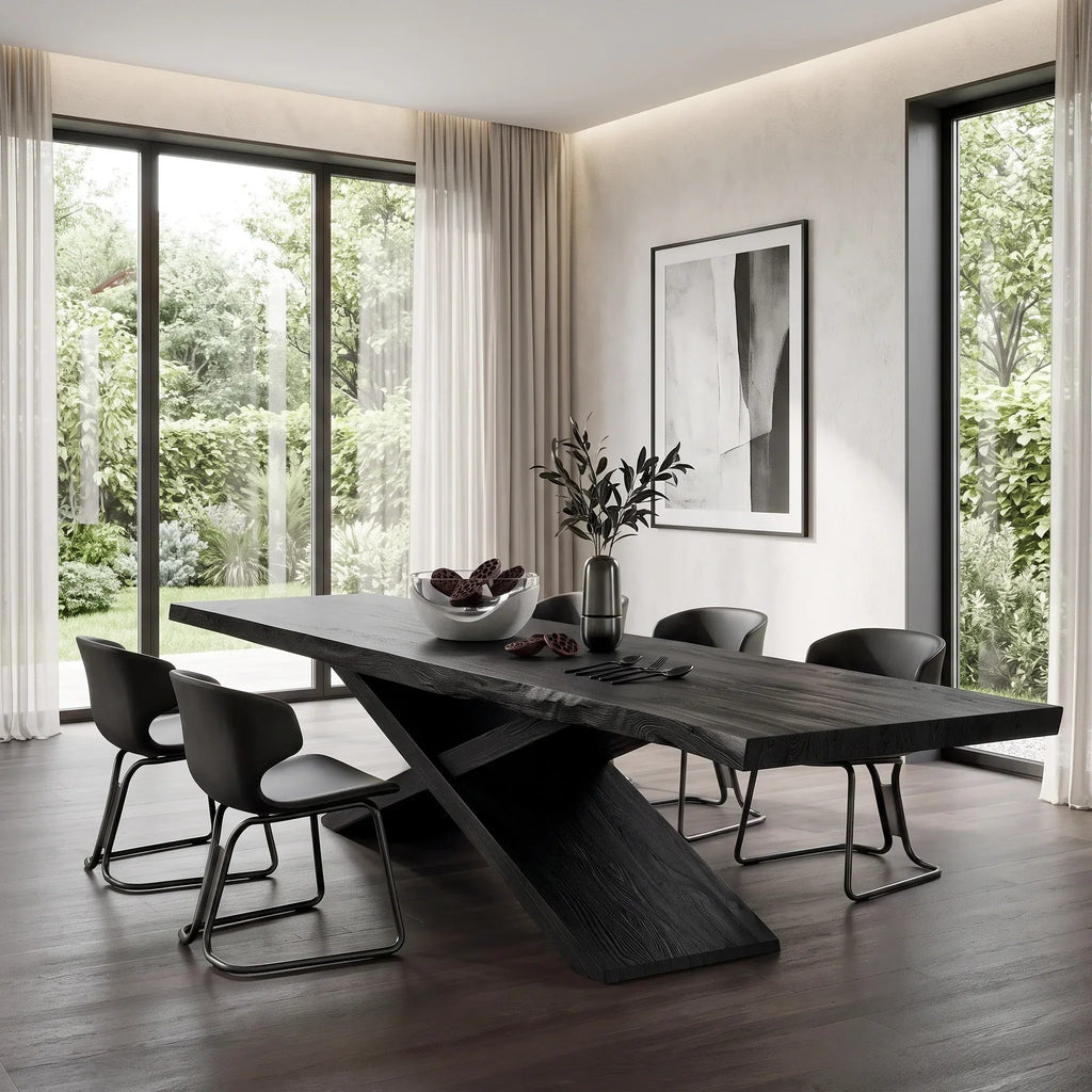Contemporary Natural Wood Dining Table Geometric Base For Dining Room