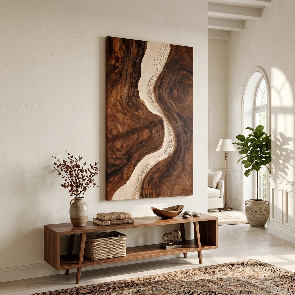 Mid Century Flowing River Wood Wall Art Dining Room