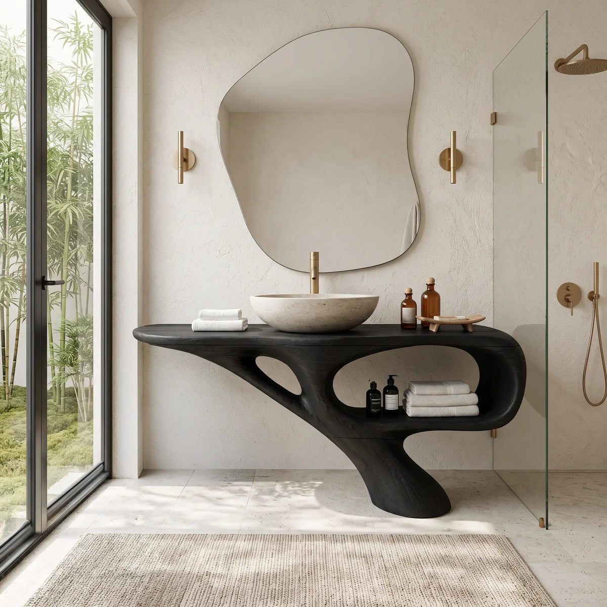 Organic Modern Bathroom Vanity Open Shelf For Spa Bathroom