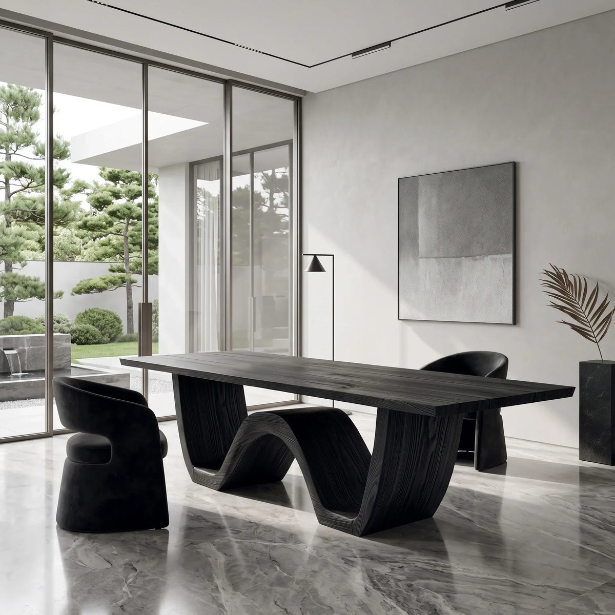 Contemporary Wooden Dining Table Sculptural Wave Base For Dining Room