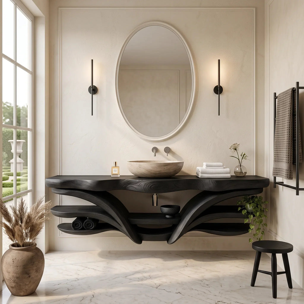 Organic Modern Floating Bathroom Vanity Branch Shelves For Luxury Bathroom