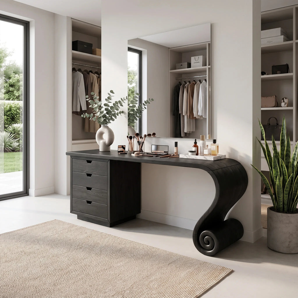Charming Modern Vanity Desk Makeup Vanity Spiral Leg Drawers For Bedroom