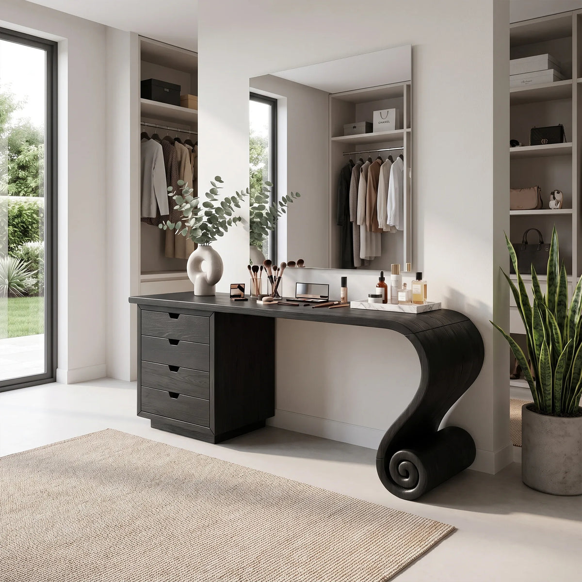 Charming Modern Vanity Desk Makeup Vanity Spiral Leg Drawers For Bedroom