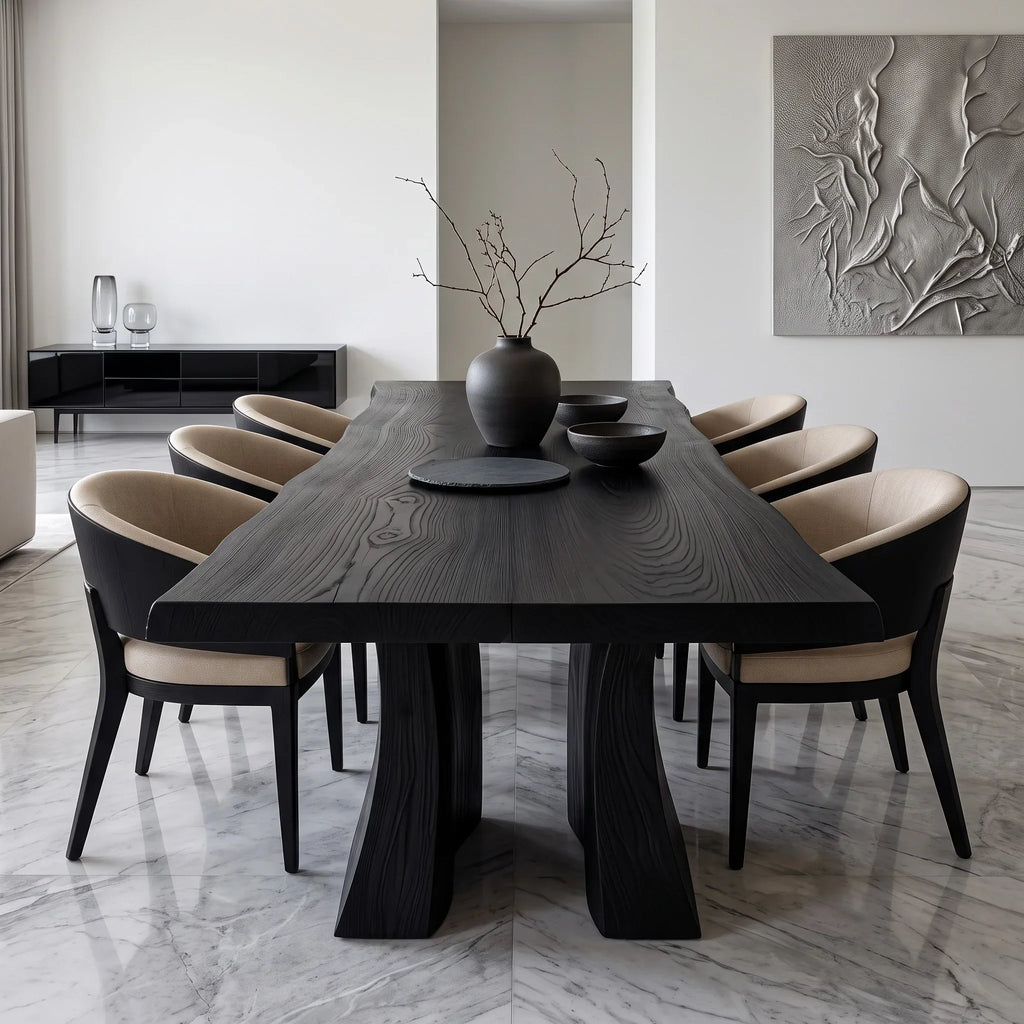 Contemporary Natural Wood Dining Table Sculptural Pedestal For Dining Room