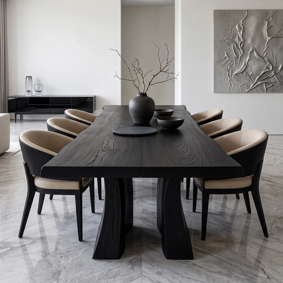Contemporary Natural Wood Dining Table Sculptural Pedestal For Dining Room