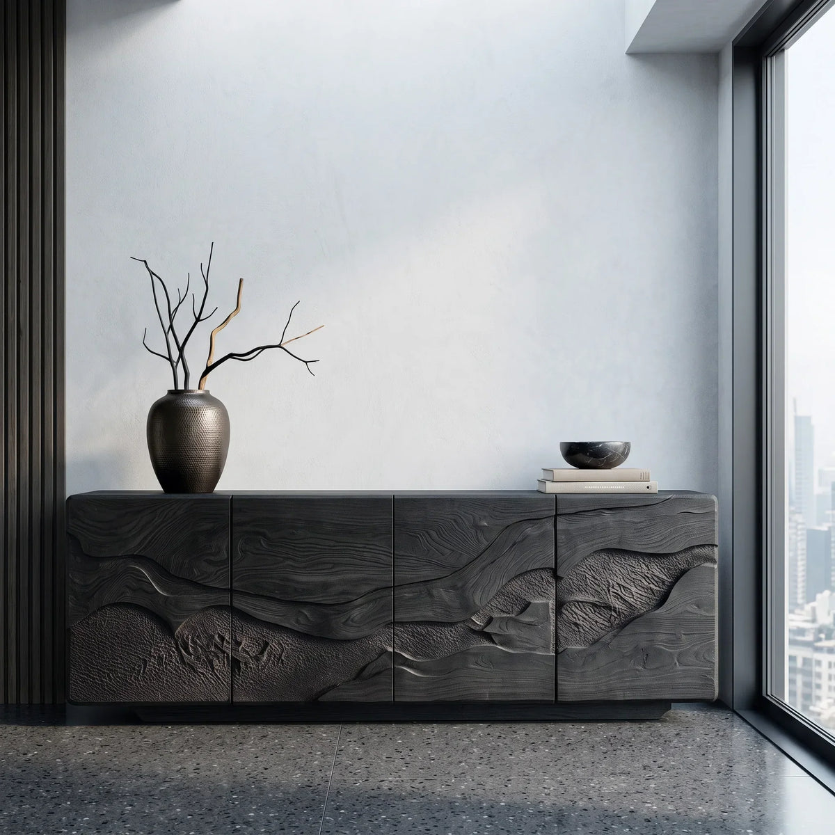 Contemporary Nature Carved Sideboard For Foyer