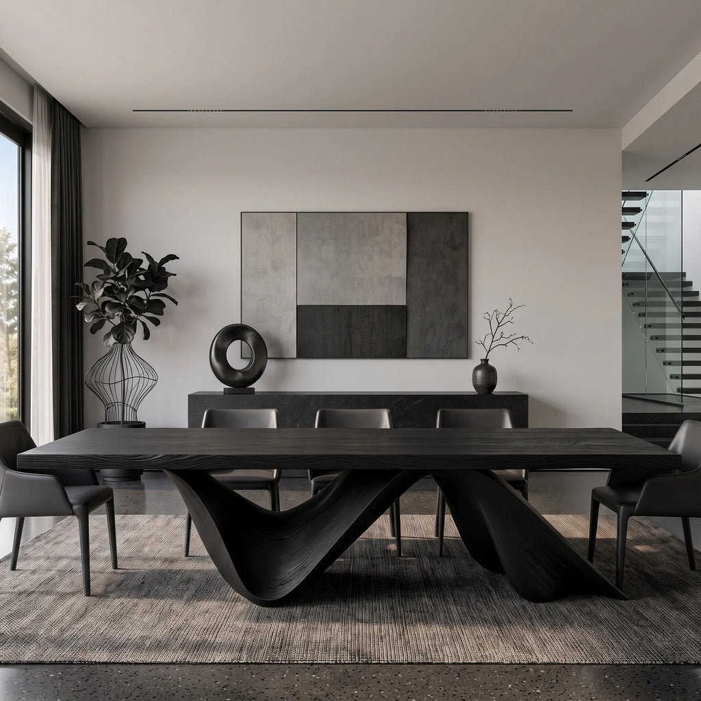Luxury Natural Wood Dining Table Wave Base For Dining Room