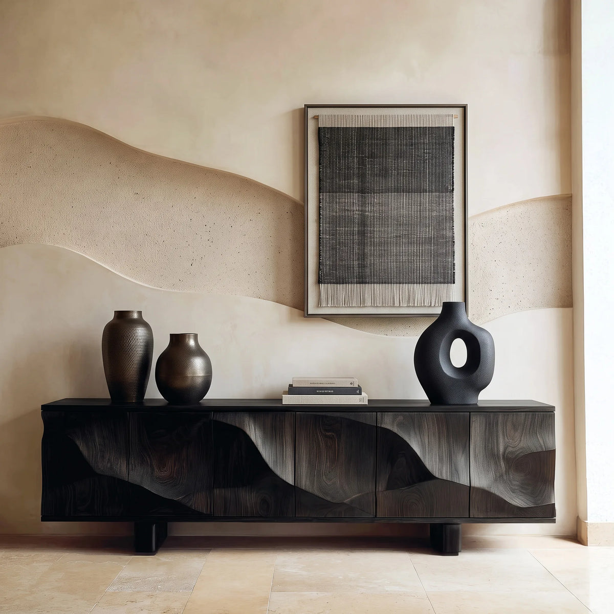 Modern Flowing Carved Sideboard For Living Room