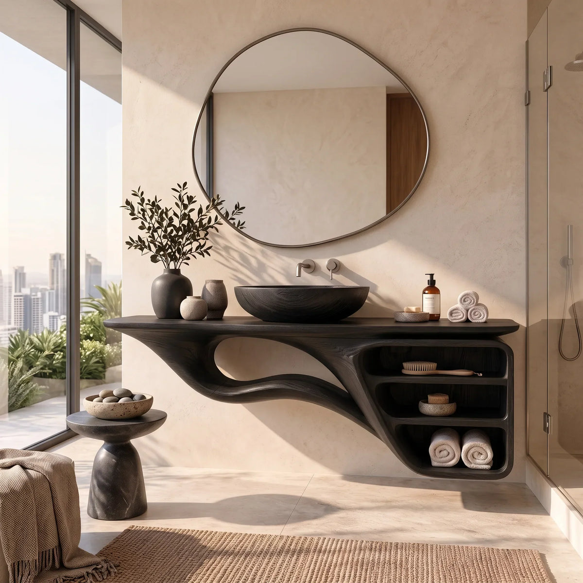 Artisan Floating Bathroom Vanity Flowing Shelves For Luxury Bathroom