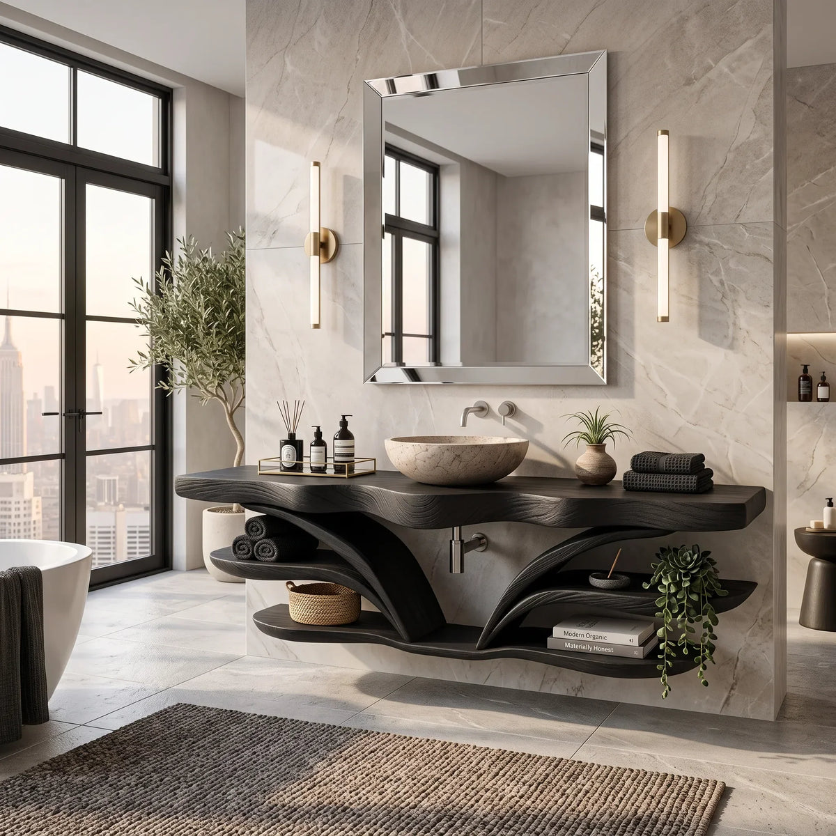 Architectural Wall Mounted Bathroom Vanity Open Shelves For Spa Bathroom