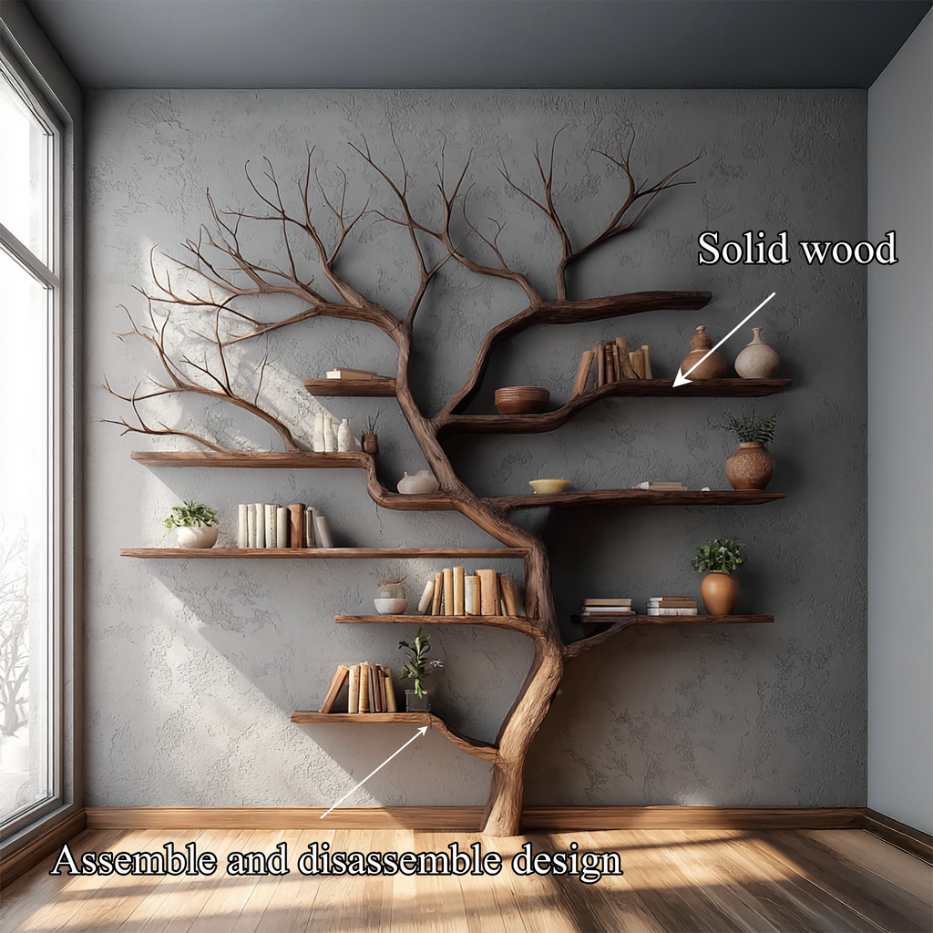 Rustic Tree Branch Bookshelf Living Wall