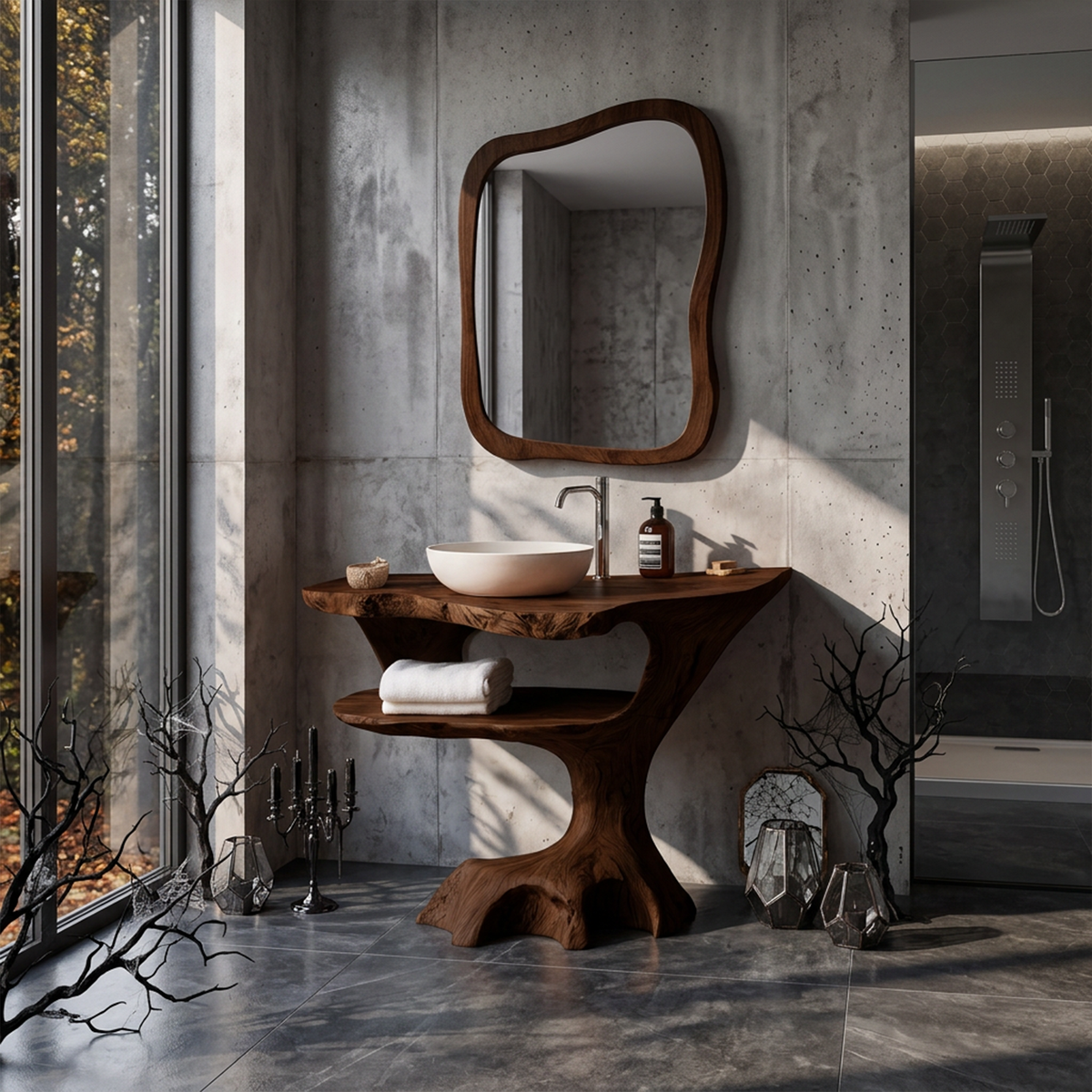 Contemporary Halloween Single Bathroom Vanity With Sculptural Branch Support For Bathroom