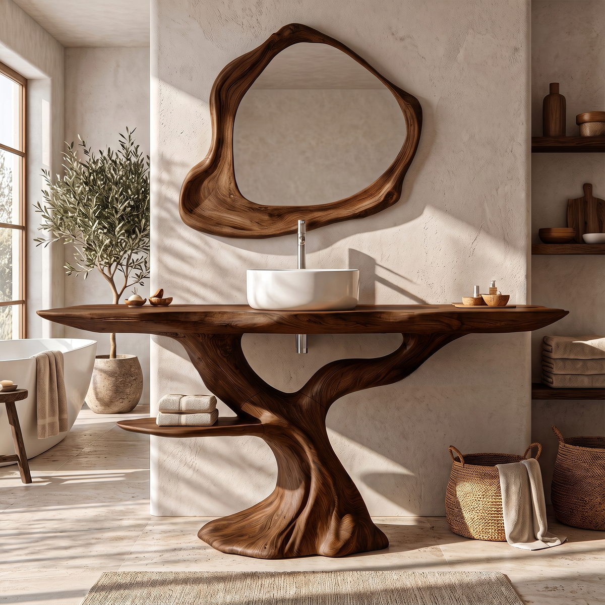 Rustic Bathroom Vanity With Bold Tree Root Design For Bathroom